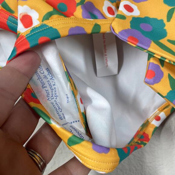 ModCloth Medium Greta High Waisted Bikini Bottom Swimwear Yellow Floral Tie Side - Picture 6 of 9